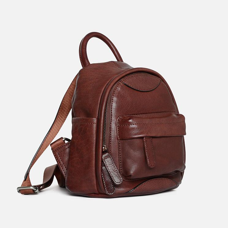 Vintage Womens Genuine Leather Backpack Purse Small Rucksack Bag For Women
