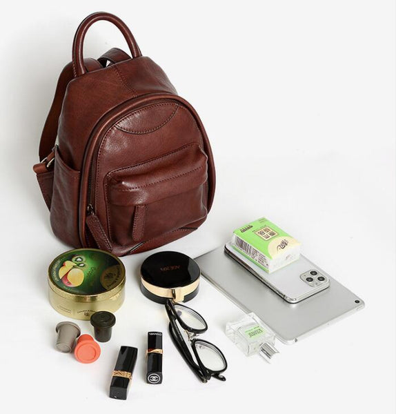 Cute Leather Knapsack Zip Backpack Purse For Women Chic