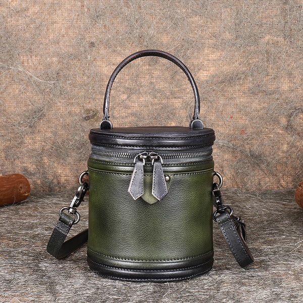 Vintage Womens Genuine Leather Crossbody Bucket Bag Handbags for Women Genuine Leather