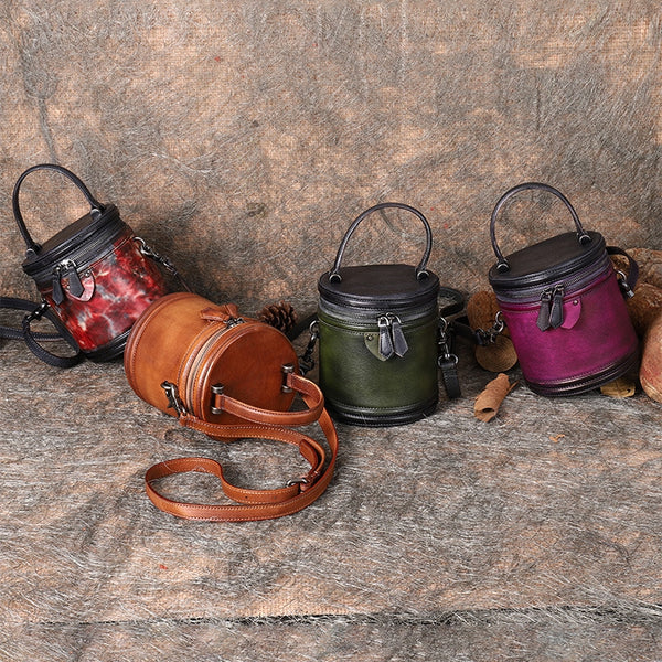 Vintage Womens Genuine Leather Crossbody Bucket Bag Handbags for Women Handmade