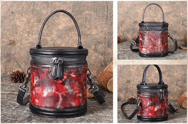 Cute Womens Red Leather Bucket Bags Shoulder Bag Purses for Women