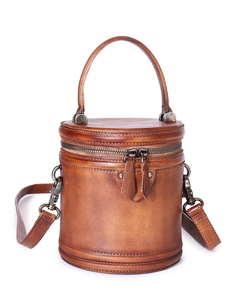 Ladies Genuine Leather Bucket Handbags Small Shoulder Bags Purses for Women