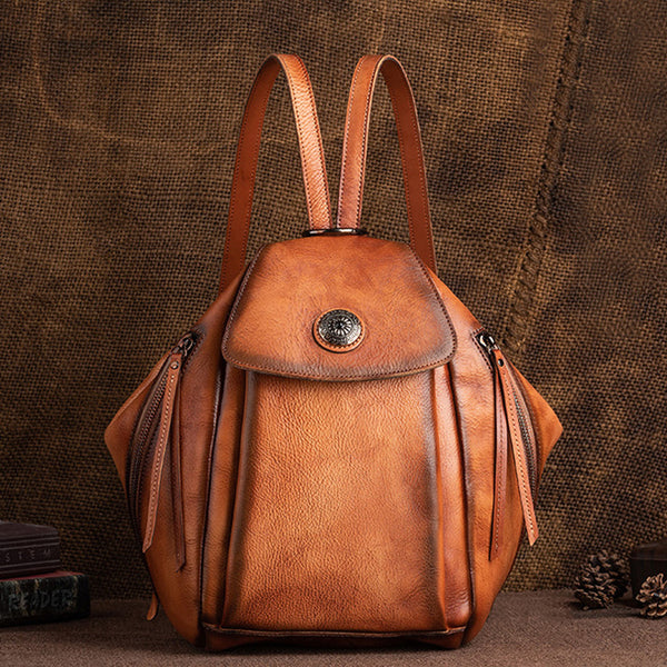 Vintage Womens Genuine Leather Rucksack Backpack Purse Handbags For Women Brown