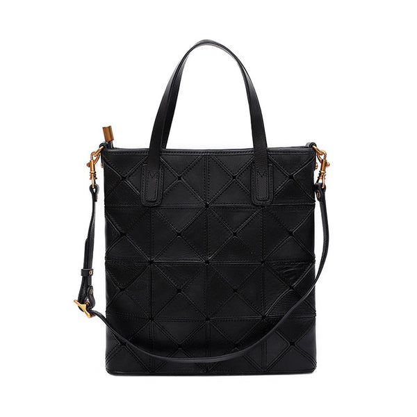 Vintage Womens Genuine Leather Tote Bag Cross Shoulder Bag For Women Black