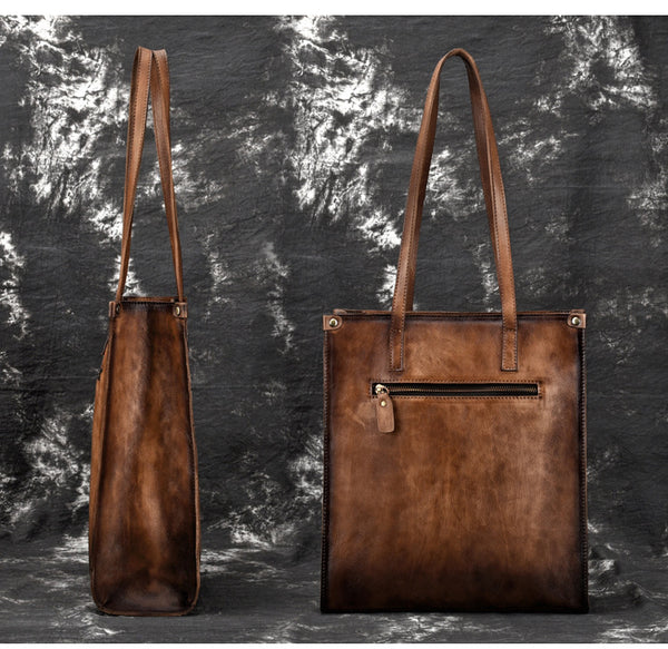 Vintage Womens Genuine Leather Tote Handbags Brush Off Leather Shoulder Purse For Women Designer