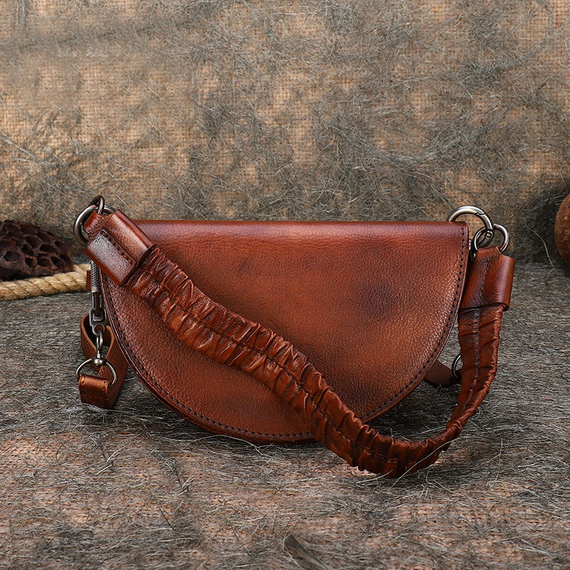 Vintage Womens Half Round Genuine Leather Crossbody Bag Purse Handbags For Women Accessories