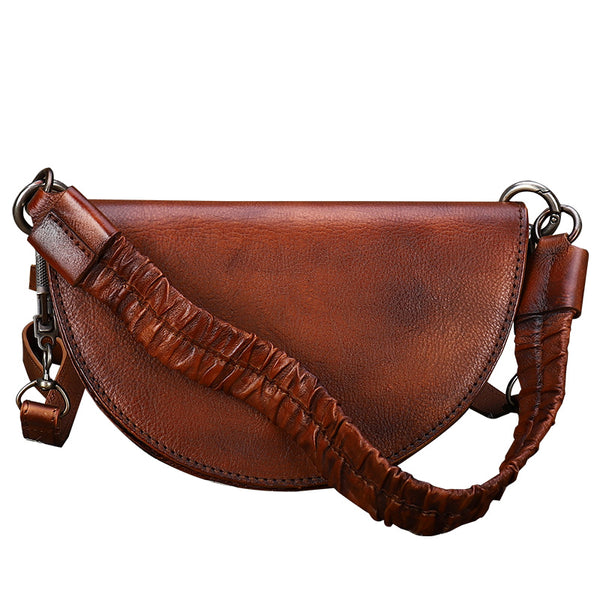 Vintage Womens Half Round Genuine Leather Crossbody Bag Purse Handbags For Women