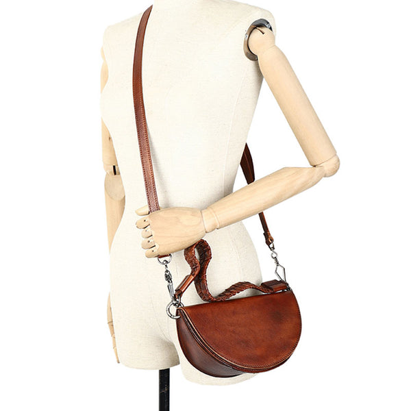 Vintage Womens Half Round Genuine Leather Crossbody Bag Purse Handbags For Women Fashion