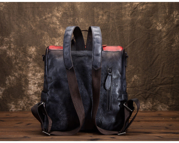 Vintage Womens Leather Backpack Purse leather rucksack Bag For Women Black