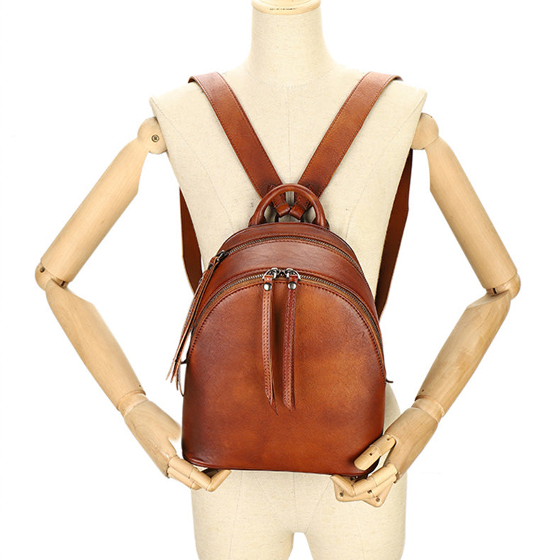 Vintage Womens Leather Backpacks Small Leather Rucksack For  display picture 1