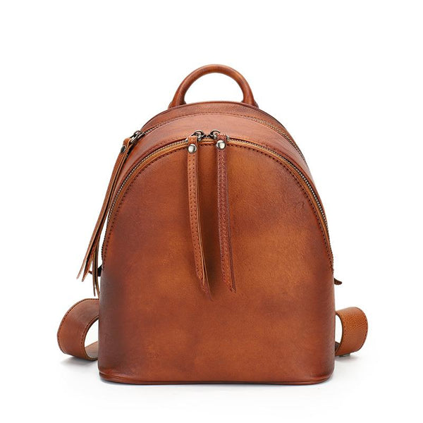Vintage Womens Leather Backpacks Small Leather Rucksack For Women Brown
