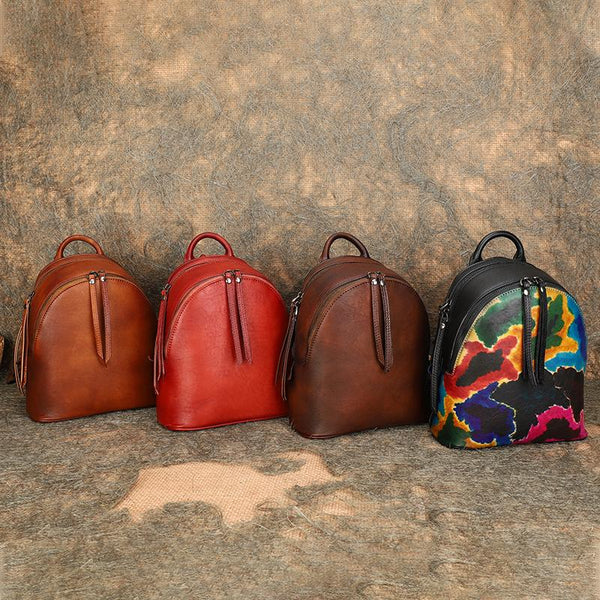 Vintage Womens Leather Backpacks Small Leather Rucksack For Women Chic