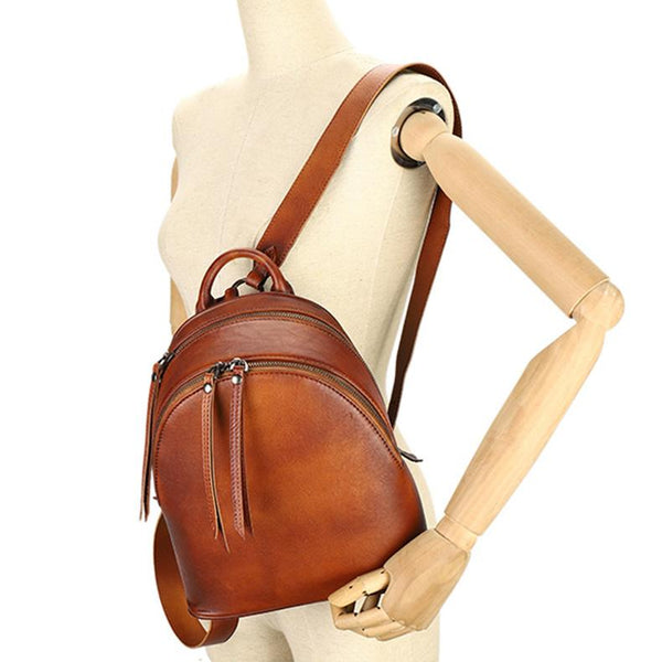 Vintage Womens Leather Backpacks Small Leather Rucksack For Women Cool