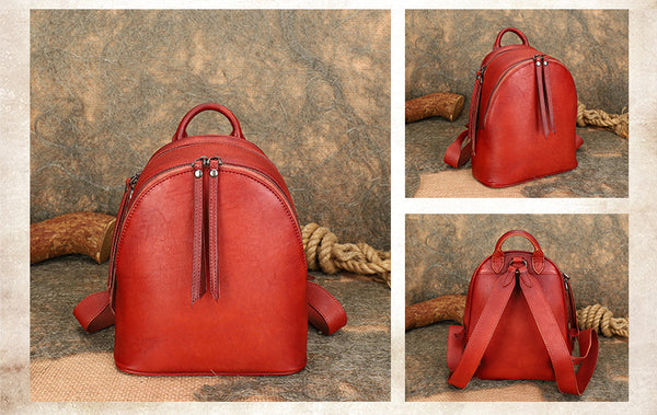 Vintage Womens Leather Backpacks Small Leather Rucksack For Women Cute