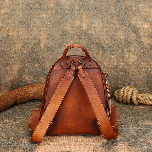 Vintage Womens Leather Backpacks Small Leather Rucksack For Women Durable