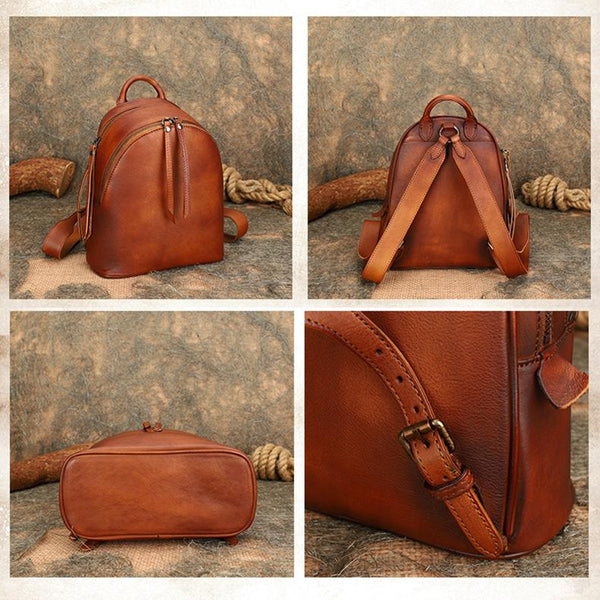 Vintage Womens Leather Backpacks Small Leather Rucksack For Women Fashion