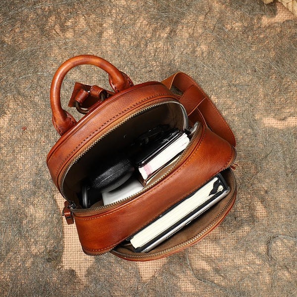 Vintage Womens Leather Backpacks Small Leather Rucksack For Women Inside