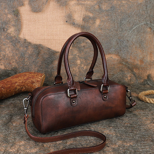 Vintage Womens Leather Boston Bag Small Handbags For Women Beautiful
