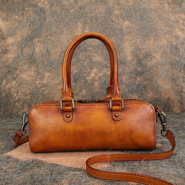 Vintage Womens Leather Boston Bag Small Handbags For Women Chic