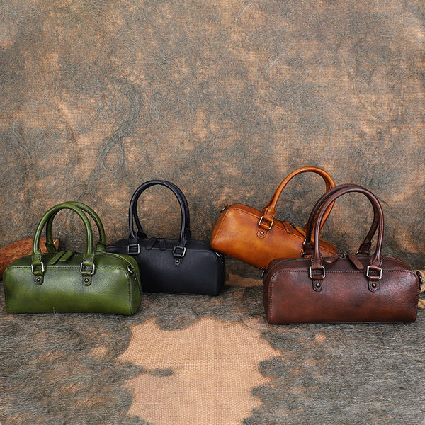 Vintage Womens Leather Boston Bag Small Handbags For Women Cool