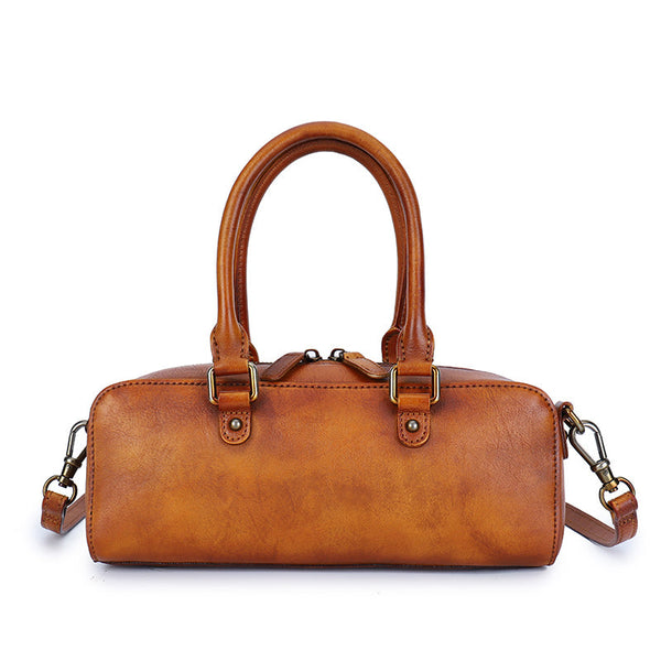 Vintage Womens Leather Boston Bag Small Handbags For Women Cowhide
