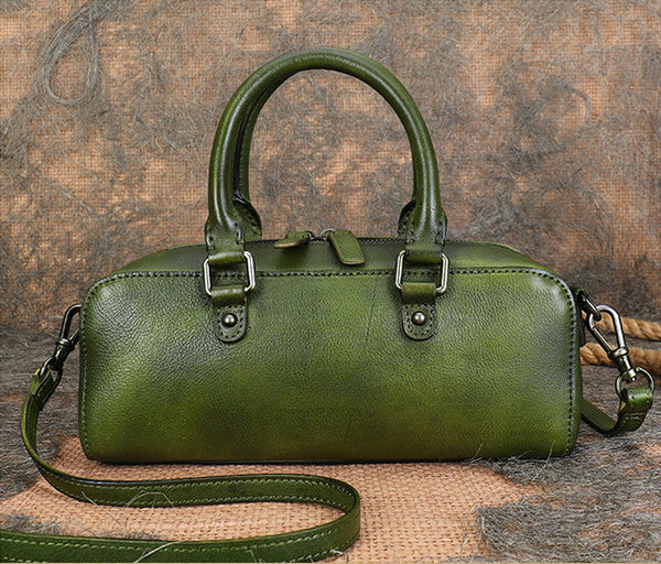 Vintage Womens Leather Boston Bag Small Handbags For Women Cute