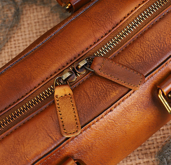 Vintage Womens Leather Boston Bag Small Handbags For Women Details