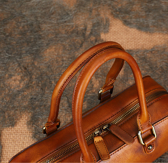 Vintage Womens Leather Boston Bag Small Handbags For Women Durable
