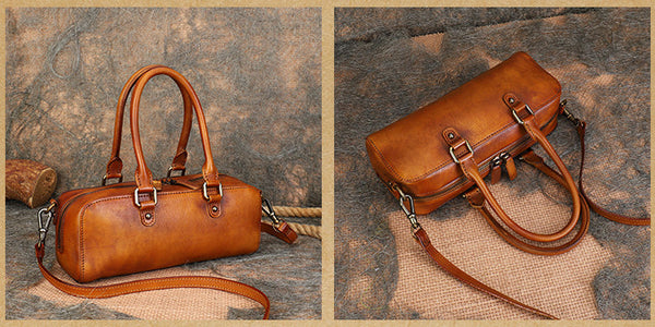 Vintage Womens Leather Boston Bag Small Handbags For Women Fashion