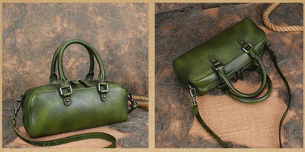 Vintage Womens Leather Boston Bag Small Handbags For Women Funky