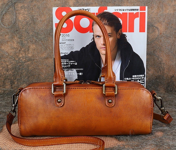 Vintage Womens Leather Boston Bag Small Handbags For Women Nice