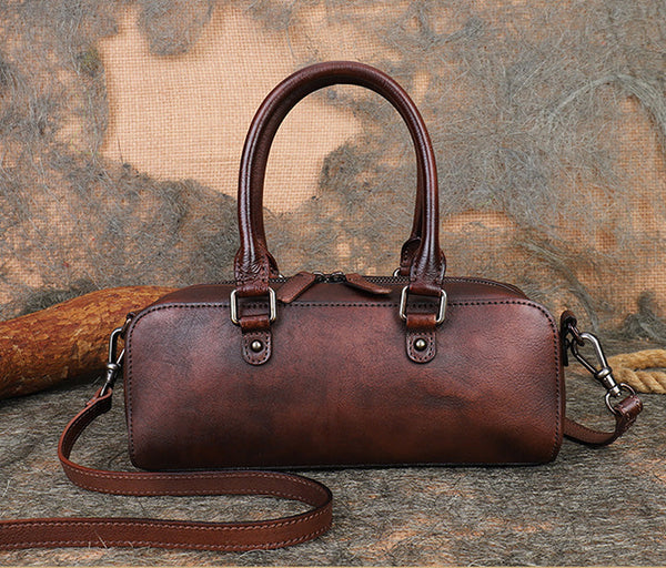Vintage Womens Leather Boston Bag Small Handbags For Women Original