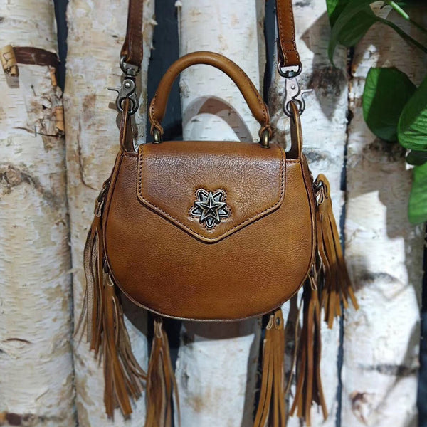 Vintage Womens Leather Fringe Crossbody Handbags Purse Small Shoulder Bag for Women Accessories
