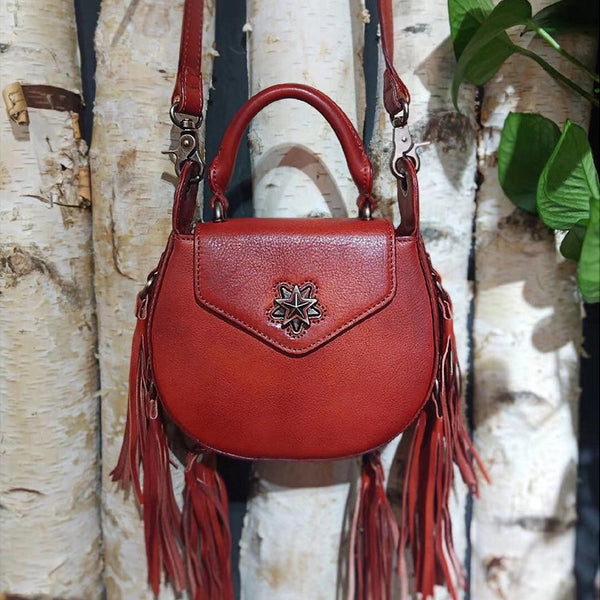 Vintage Womens Leather Fringe Crossbody Handbags Purse Small Shoulder Bag for Women Boutique