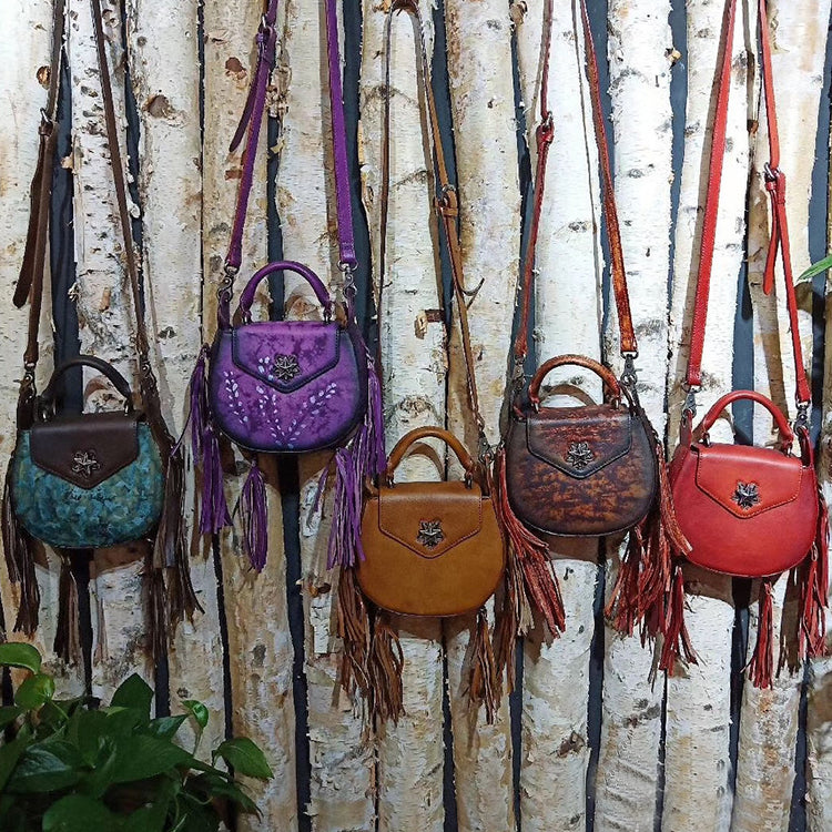Vintage Womens Leather Fringe Crossbody Handbags Purse Small