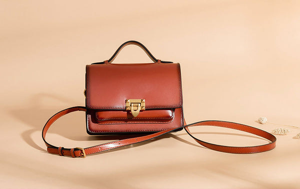 Vintage Womens Leather Satchel Bag Shoulder Handbags For Women Brown