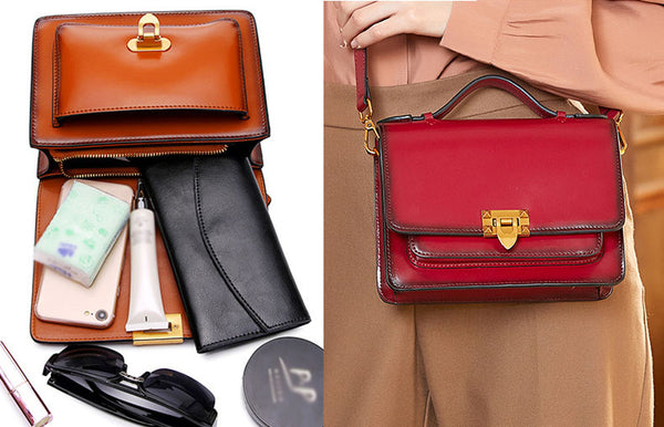 Vintage Womens Leather Satchel Bag Shoulder Handbags For Women Details