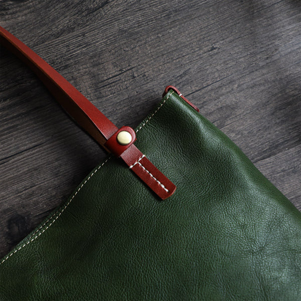 Vintage Womens Leather Shoulder Tote Bag With Zipper Handbags For Women Details