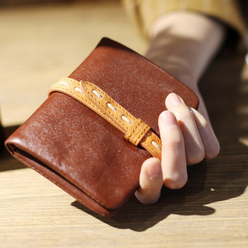 Small Brown Leather Womens Wallet Purse Handmade Clutch for Women