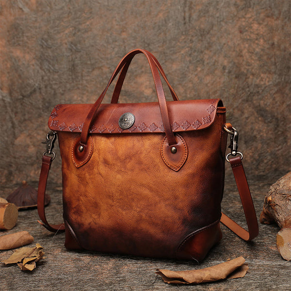 Vintage Womens Leather Tote Bag Handbags Purses for Women Brown