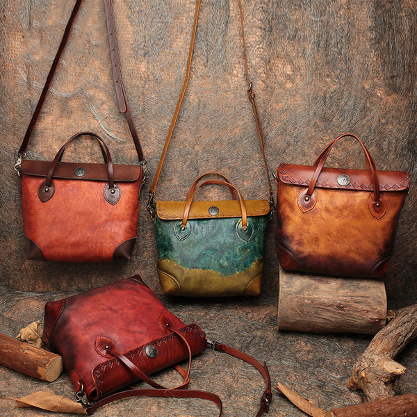 Vintage Womens Leather Tote Bag Handbags Purses for Women Handmade