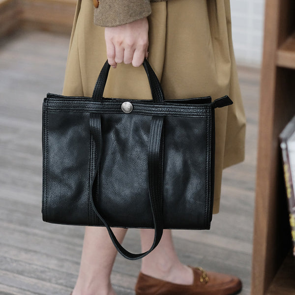 Vintage Womens Leather Tote Shoulder Handbags Black