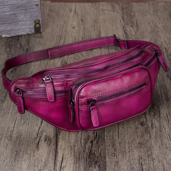 Vintage Womens Leather Waist Bag Chest Bag For Women Affordable