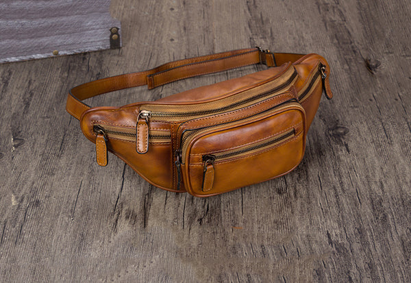 Vintage Womens Leather Waist Bag Chest Bag For Women Brown