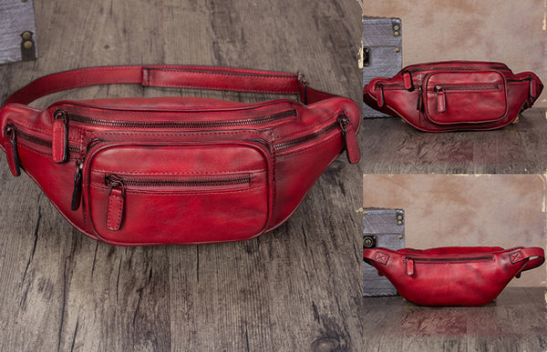 Vintage Womens Leather Waist Bag Chest Bag For Women Cowhide