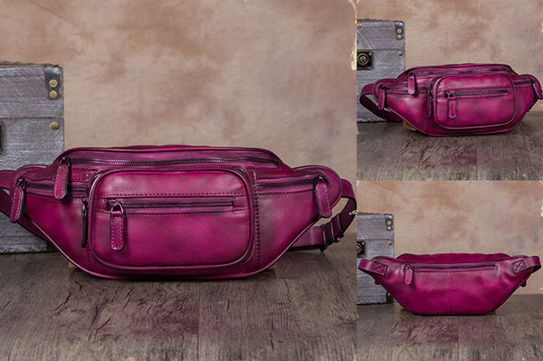 Vintage Womens Leather Waist Bag Chest Bag For Women Funky