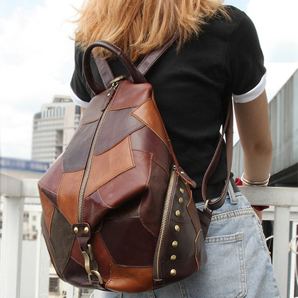Vintage Womens Leather Western Backpack Purse Ladies Rucksack Bag For Women