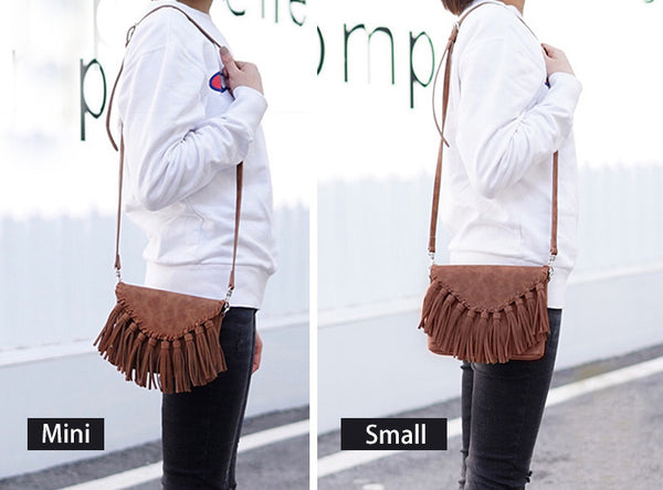 Womens PU Leather Fringe Crossbody Bags Purse Boho Shoulder Purses for Women