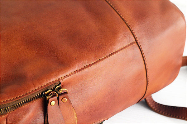 Vintage Womens Small Brown Leather Backpack Bag Purse Cool Backpacks for Women Handmade