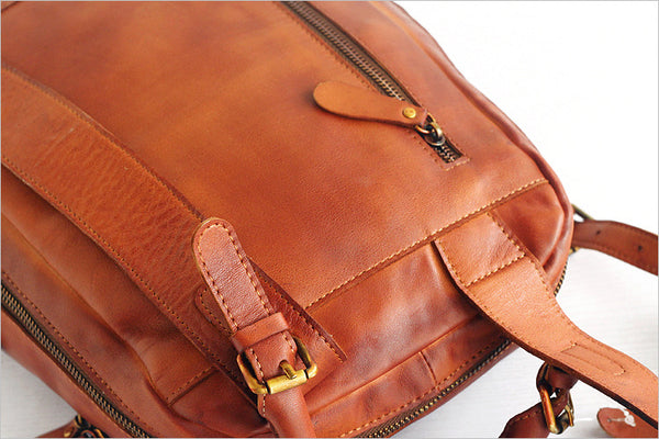 Vintage Womens Small Brown Leather Backpack Bag Purse Cool Backpacks for Women Inside